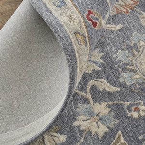HomeRoots 4' Handmade Wool Floral Tufted Area Rug in Gray, Ivory & Red – Stain Resistant Luxury for Homes 9' X 12' 514807