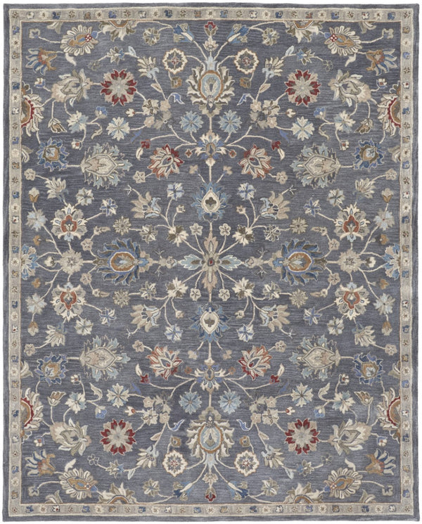HomeRoots 4' Handmade Wool Floral Tufted Area Rug in Gray, Ivory & Red – Stain Resistant Luxury for Homes 10' X 14' 514808