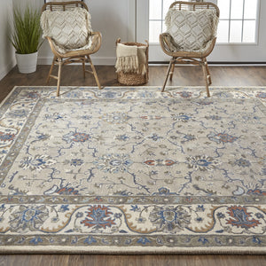 Homeroots 4' X 6' Ivory And Blue Wool Floral Hand Tufted Area Rug  Wool 514810