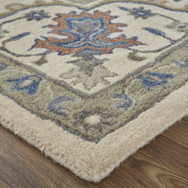 Homeroots 9' X 12' Taupe Ivory And Blue Wool Floral Tufted Handmade Stain Resistant Area Rug  Wool 514813