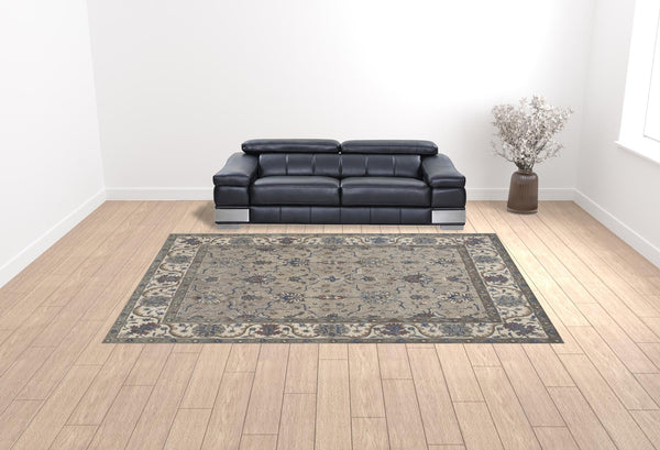 Homeroots 10' X 14' Taupe Ivory And Blue Wool Floral Tufted Handmade Stain Resistant Area Rug  Wool 514814