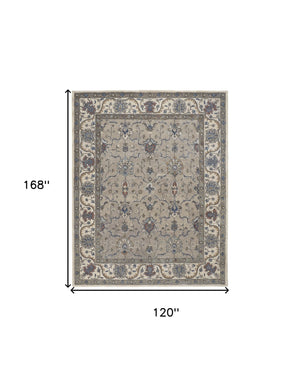 Homeroots 10' X 14' Taupe Ivory And Blue Wool Floral Tufted Handmade Stain Resistant Area Rug  Wool 514814