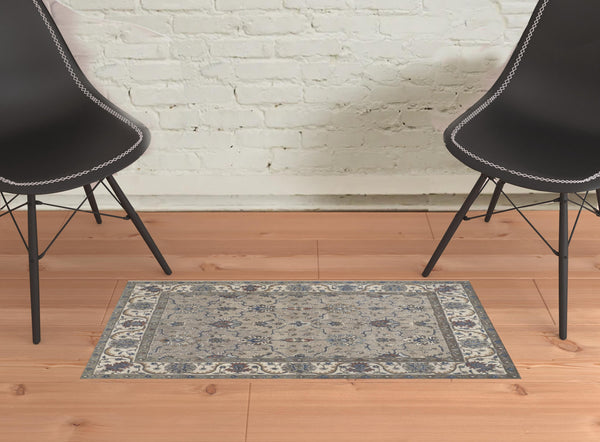 Homeroots 2' X 3' Taupe Ivory And Blue Wool Floral Tufted Handmade Stain Resistant Area Rug  Wool 514815