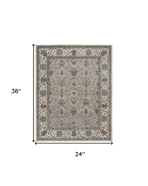 Homeroots 2' X 3' Taupe Ivory And Blue Wool Floral Tufted Handmade Stain Resistant Area Rug  Wool 514815