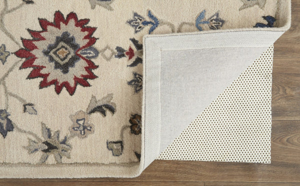 HomeRoots 4' Luxurious Hand-Tufted Wool Area Rug with Timeless Ivory and Blue Floral Design for Any Room 5' X 8' 514817
