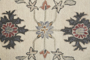 HomeRoots 4' Luxurious Hand-Tufted Wool Area Rug with Timeless Ivory and Blue Floral Design for Any Room 5' X 8' 514817