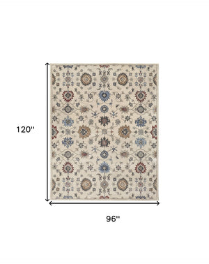 HomeRoots 4' Luxurious Hand-Tufted Wool Area Rug with Timeless Ivory and Blue Floral Design for Any Room 8' X 10' 514818