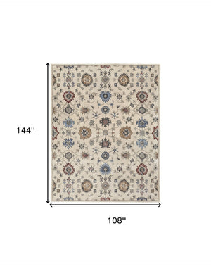 HomeRoots 4' Luxurious Hand-Tufted Wool Area Rug with Timeless Ivory and Blue Floral Design for Any Room 9' X 12' 514819