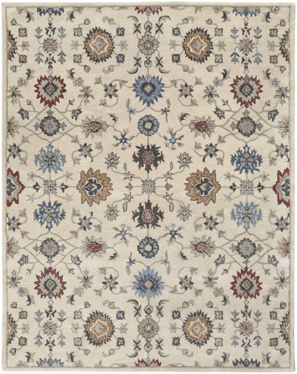 HomeRoots 4' Luxurious Hand-Tufted Wool Area Rug with Timeless Ivory and Blue Floral Design for Any Room 10' X 14' 514820