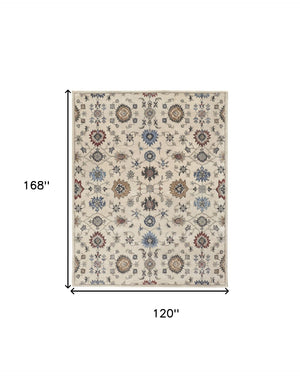 HomeRoots 4' Luxurious Hand-Tufted Wool Area Rug with Timeless Ivory and Blue Floral Design for Any Room 10' X 14' 514820