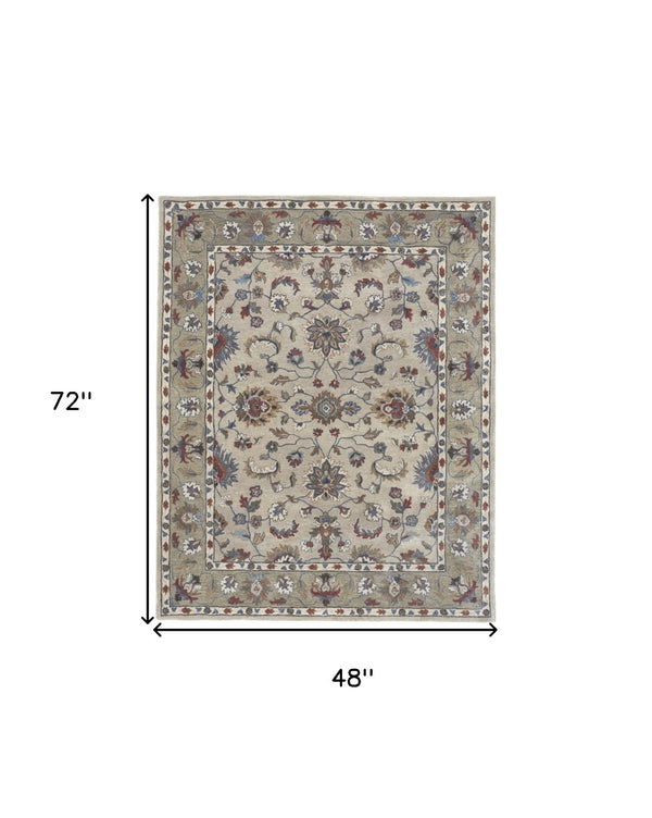 HomeRoots 4' Hand-Tufted Wool Area Rug in Ivory and Blue Floral Design – Durable, Stylish, and Easy to Maintain 4' X 6' 514822