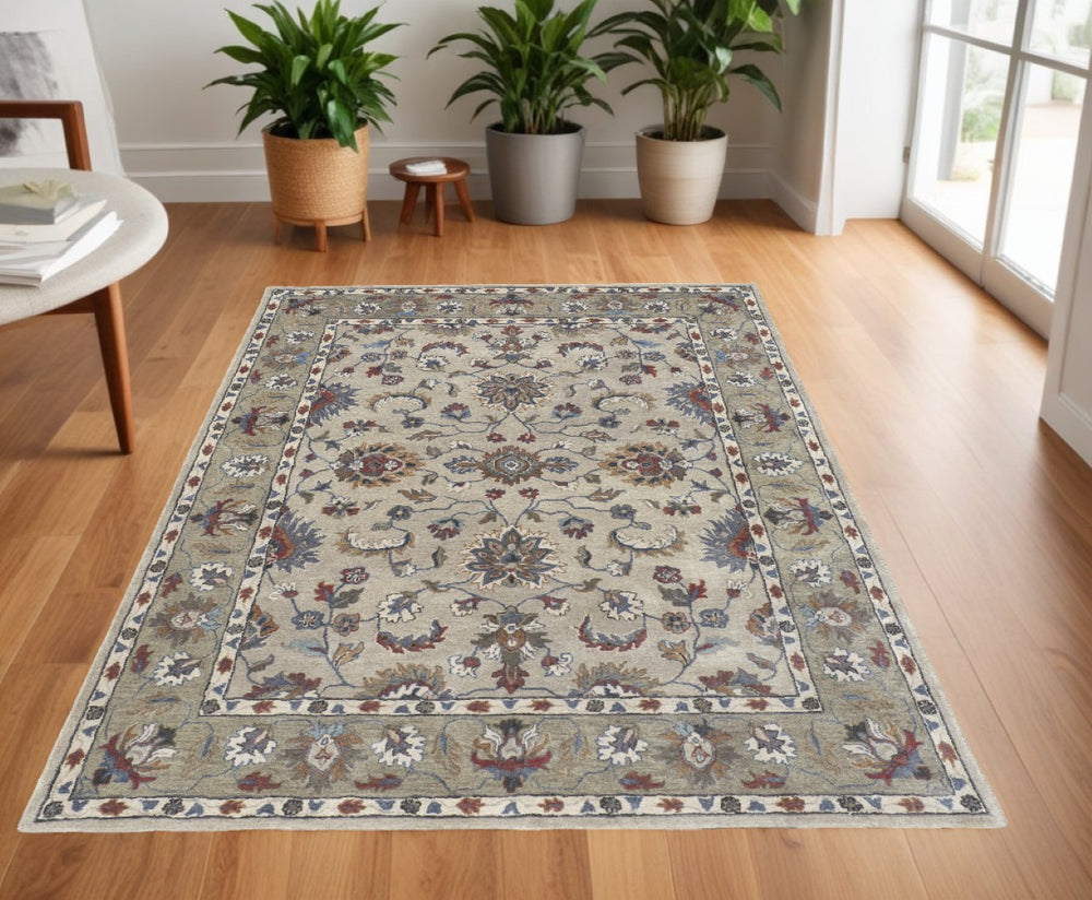 HomeRoots 4' Hand-Tufted Wool Area Rug in Ivory and Blue Floral Design – Durable, Stylish, and Easy to Maintain 4' X 6' 514822