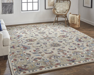 HomeRoots 4' Hand-Tufted Wool Area Rug in Ivory and Blue Floral Design – Durable, Stylish, and Easy to Maintain 5' x 8' 514823