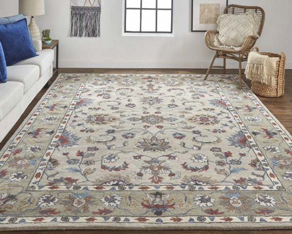 HomeRoots 4' Hand-Tufted Wool Area Rug in Ivory and Blue Floral Design – Durable, Stylish, and Easy to Maintain 9' X 12' 514825
