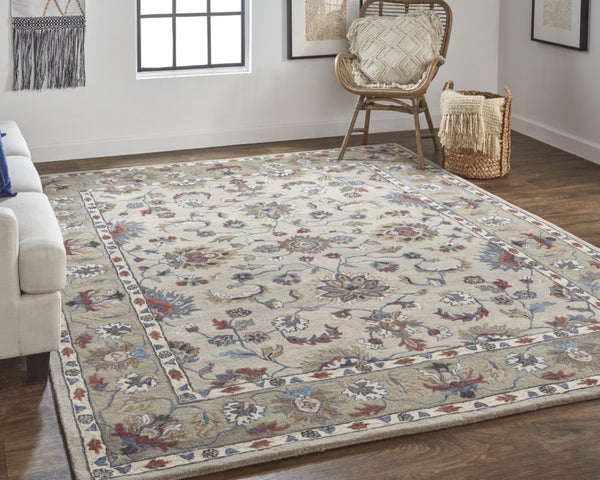 HomeRoots 4' Hand-Tufted Wool Area Rug in Ivory and Blue Floral Design – Durable, Stylish, and Easy to Maintain 9' X 12' 514825