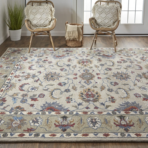 HomeRoots 4' Hand-Tufted Wool Area Rug in Ivory and Blue Floral Design – Durable, Stylish, and Easy to Maintain 9' X 12' 514825