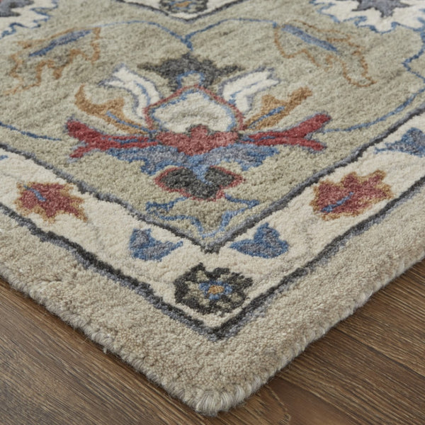 HomeRoots 4' Hand-Tufted Wool Area Rug in Ivory and Blue Floral Design – Durable, Stylish, and Easy to Maintain 9' X 12' 514825