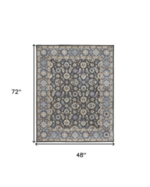 HomeRoots 4' Handmade Wool Area Rug with Floral Tufted Design in Elegant Taupe, Blue, and Ivory Tones 4' X 6' 514828