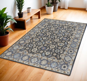 HomeRoots 4' Handmade Wool Area Rug with Floral Tufted Design in Elegant Taupe, Blue, and Ivory Tones 4' X 6' 514828