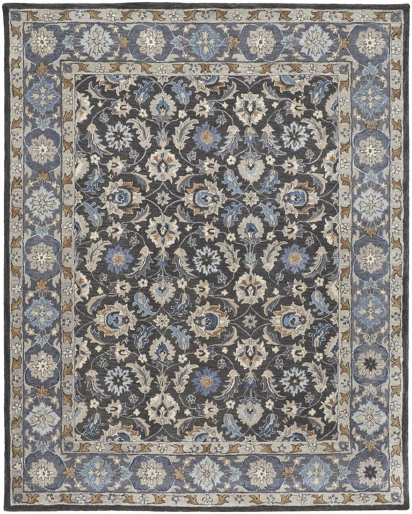 HomeRoots 4' Handmade Wool Area Rug with Floral Tufted Design in Elegant Taupe, Blue, and Ivory Tones 4' X 6' 514828