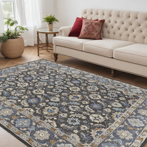 HomeRoots 4' Handmade Wool Area Rug with Floral Tufted Design in Elegant Taupe, Blue, and Ivory Tones 5' X 8' 514829
