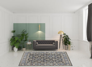 HomeRoots 4' Handmade Wool Area Rug with Floral Tufted Design in Elegant Taupe, Blue, and Ivory Tones 8' x 10' 514830