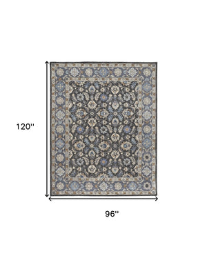 HomeRoots 4' Handmade Wool Area Rug with Floral Tufted Design in Elegant Taupe, Blue, and Ivory Tones 8' x 10' 514830