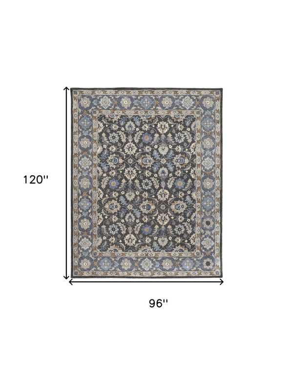 HomeRoots 4' Handmade Wool Area Rug with Floral Tufted Design in Elegant Taupe, Blue, and Ivory Tones 8' x 10' 514830