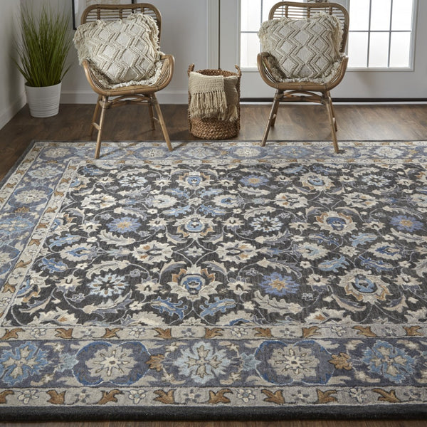 HomeRoots 4' Handmade Wool Area Rug with Floral Tufted Design in Elegant Taupe, Blue, and Ivory Tones 8' x 10' 514830