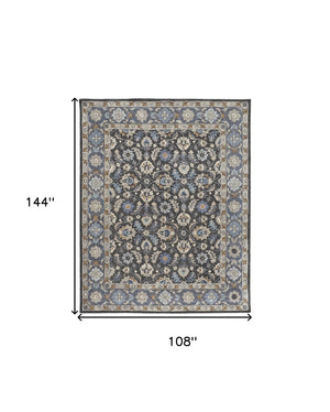 HomeRoots 4' Handmade Wool Area Rug with Floral Tufted Design in Elegant Taupe, Blue, and Ivory Tones 9' X 12' 514831