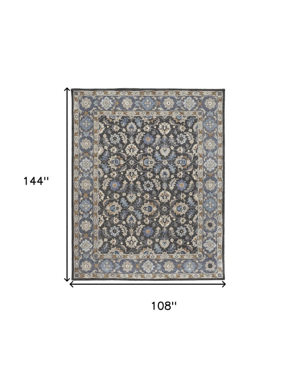 HomeRoots 4' Handmade Wool Area Rug with Floral Tufted Design in Elegant Taupe, Blue, and Ivory Tones 9' X 12' 514831