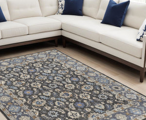 HomeRoots 4' Handmade Wool Area Rug with Floral Tufted Design in Elegant Taupe, Blue, and Ivory Tones 9' X 12' 514831