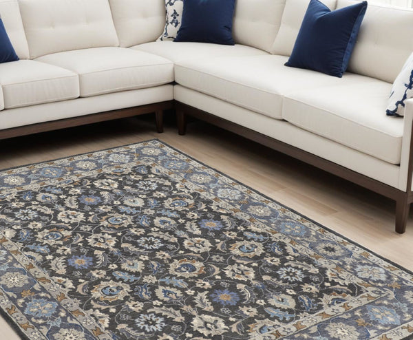 HomeRoots 4' Handmade Wool Area Rug with Floral Tufted Design in Elegant Taupe, Blue, and Ivory Tones 9' X 12' 514831