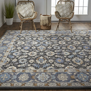 HomeRoots 4' Handmade Wool Area Rug with Floral Tufted Design in Elegant Taupe, Blue, and Ivory Tones 9' X 12' 514831