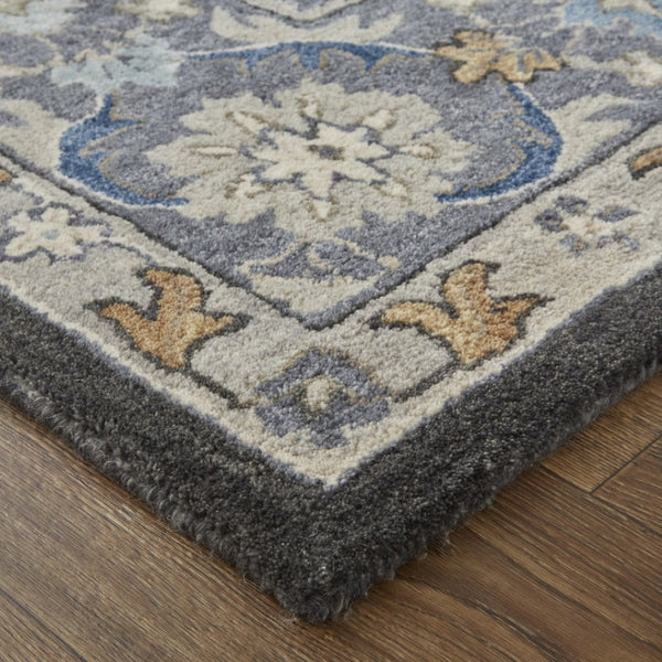 HomeRoots 4' Handmade Wool Area Rug with Floral Tufted Design in Elegant Taupe, Blue, and Ivory Tones 9' X 12' 514831