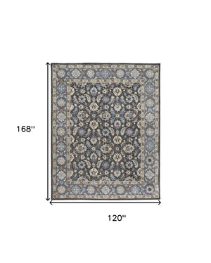 HomeRoots 4' Handmade Wool Area Rug with Floral Tufted Design in Elegant Taupe, Blue, and Ivory Tones 10' X 14' 514832