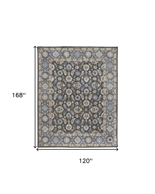 HomeRoots 4' Handmade Wool Area Rug with Floral Tufted Design in Elegant Taupe, Blue, and Ivory Tones 10' X 14' 514832