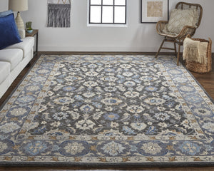 HomeRoots 4' Handmade Wool Area Rug with Floral Tufted Design in Elegant Taupe, Blue, and Ivory Tones 10' X 14' 514832