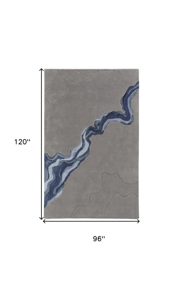HomeRoots 8' Blue and Gray Abstract Hand-Tufted Wool Area Rug – Modern, Soft, Durable, Perfect for Any Space 8' X 10' 514836