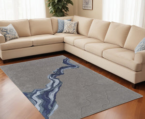HomeRoots 8' Blue and Gray Abstract Hand-Tufted Wool Area Rug – Modern, Soft, Durable, Perfect for Any Space 8' X 10' 514836