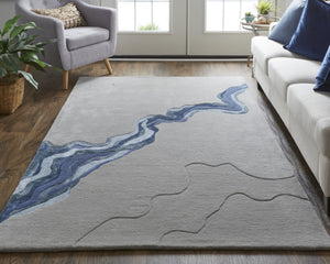 HomeRoots 8' Blue and Gray Abstract Hand-Tufted Wool Area Rug – Modern, Soft, Durable, Perfect for Any Space 8' X 10' 514836