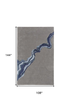 HomeRoots 8' Blue and Gray Abstract Hand-Tufted Wool Area Rug – Modern, Soft, Durable, Perfect for Any Space 9' X 12' 514837