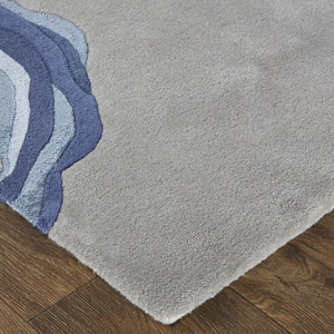 HomeRoots 8' Blue and Gray Abstract Hand-Tufted Wool Area Rug – Modern, Soft, Durable, Perfect for Any Space 9' X 12' 514837