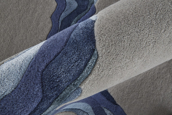 HomeRoots 8' Blue and Gray Abstract Hand-Tufted Wool Area Rug – Modern, Soft, Durable, Perfect for Any Space 9' X 12' 514837