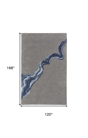 HomeRoots 8' Blue and Gray Abstract Hand-Tufted Wool Area Rug – Modern, Soft, Durable, Perfect for Any Space 10' X 14' 514838