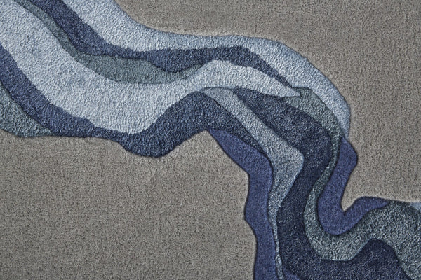HomeRoots 8' Blue and Gray Abstract Hand-Tufted Wool Area Rug – Modern, Soft, Durable, Perfect for Any Space 10' X 14' 514838