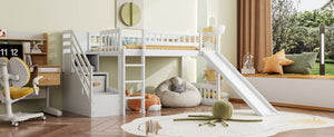 English Elm Stairway Twin Loft Bed with Storage Staircase Slide and Guardrails for Kids White LT000515AAK-2