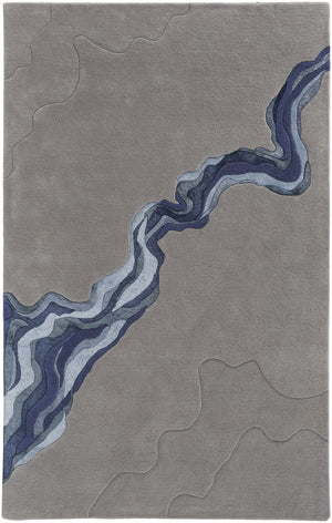 Homeroots 2' X 3' Blue And Gray Wool Abstract Hand Tufted Area Rug Gray,Blue Wool 514840