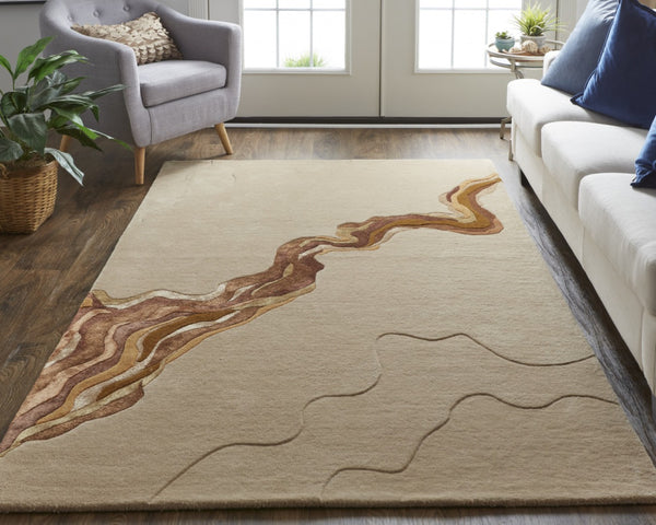 HomeRoots 5' Plush Beige and Brown Abstract Hand-Tufted Area Rug for Modern and Transitional Decor Spaces 5' X 8' 514842