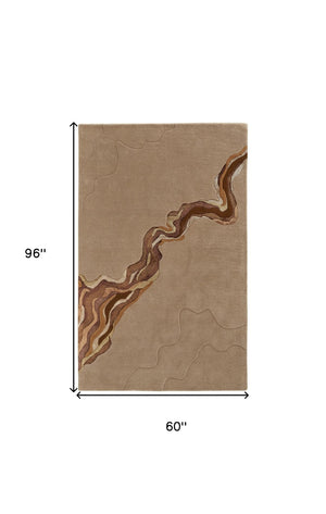 HomeRoots 5' Plush Beige and Brown Abstract Hand-Tufted Area Rug for Modern and Transitional Decor Spaces 5' X 8' 514842